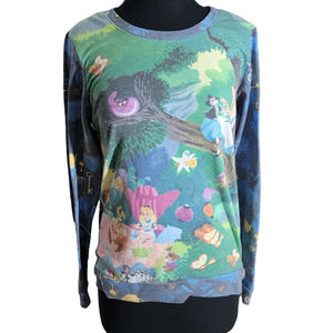 Alice in Wonderland all over print long sleeve top sz M